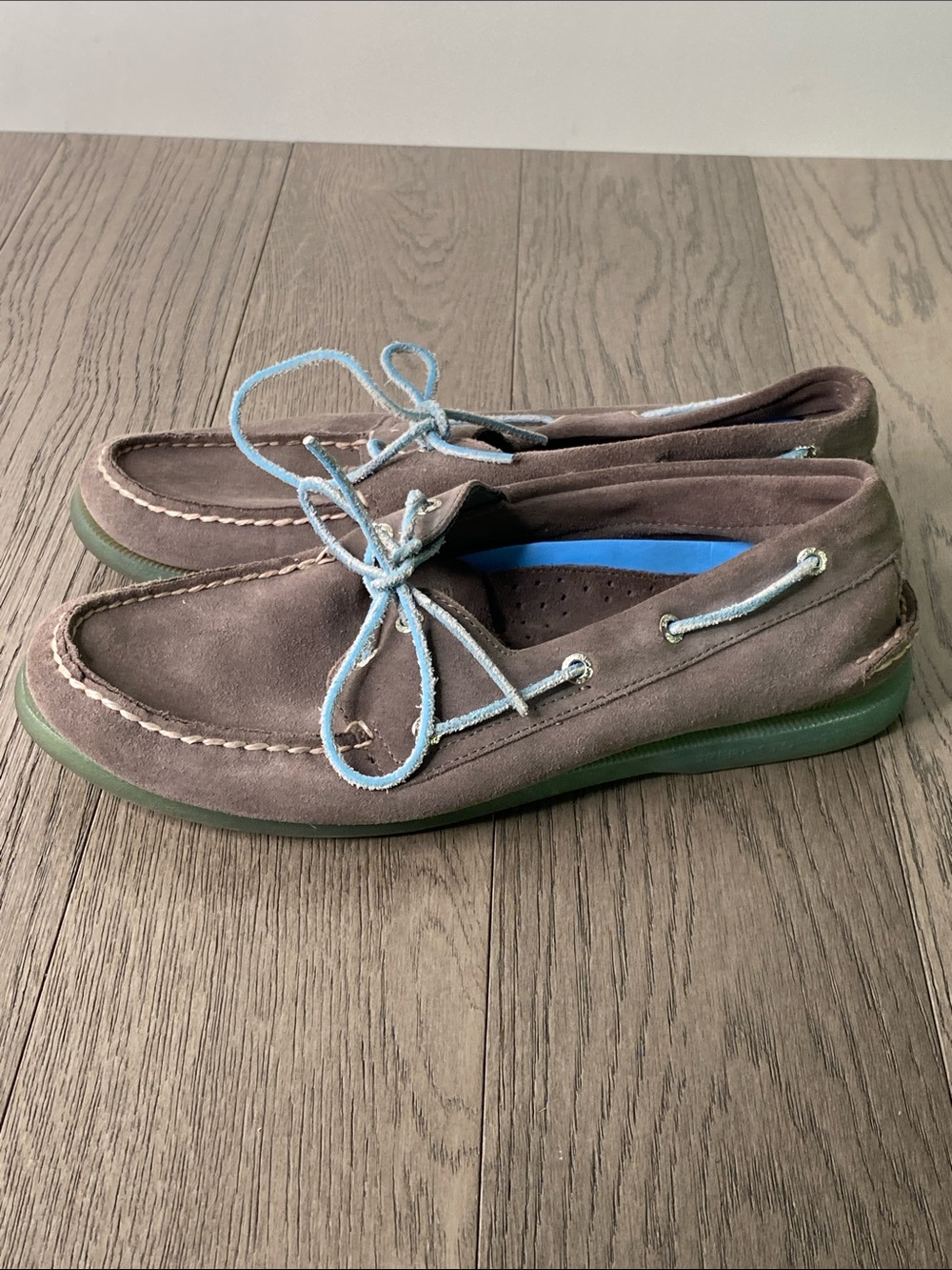 Sperry Gray Suede Boat Shoes with Light Blue Laces Men’s Size 11M - Picture 7 of 10
